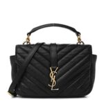 Sheepskin Matelasse Chevron Monogram College Chain Wallet Black