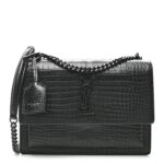 Calfskin Crocodile Embossed Medium Monochrome Monogram Sunset Black