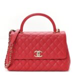 Caviar Quilted Lizard Embossed Small Coco Handle Flap Red