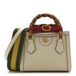Textured Dollar Calfskin Web Mini Diana Tote Bag Mystic White