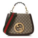 GG Supreme Monogram Textured Dollar Calfskin Web Medium Blondie Shoulder Flap Bag Beige Ebony New Acero