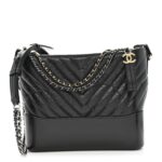 Aged Calfskin Chevron Quilted Medium Gabrielle Hobo Black