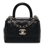 Caviar Quilted Coco Handle Clutch With Chain Black