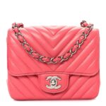 Lambskin Chevron Quilted Mini Square Flap Pink