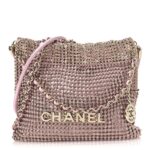 Crystal Embellished Metallic Lambskin Mini Chanel 22 Light Pink