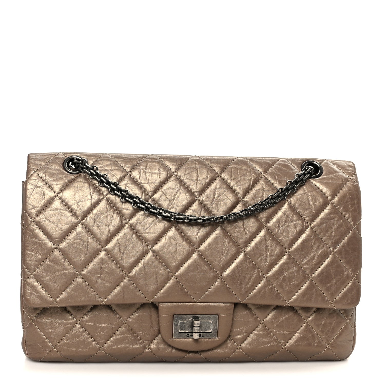 7dafb4920ba339840fb83b9e7e79b24e.jpg Metallic Aged Calfskin Quilted 2.55 Reissue 227 Flap Dark Gold - Image 1