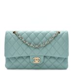 Caviar Quilted Medium Double Flap Light Blue