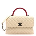 Caviar Lizard Quilted Medium Coco Handle Flap White