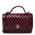 Calfskin Chevron Quilted Top Handle Flap Red