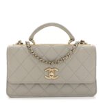 Lambskin Quilted Trendy CC Dual Handle Clutch With Chain Grey