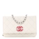Caviar Quilted Chanel 19 Wallet On Chain WOC White Pink