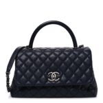 Caviar Quilted Small Coco Handle Flap Navy