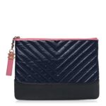 Aged Calfskin Chevron Quilted Medium Gabrielle Cosmetic Case Dark Pink Navy Charcoal