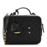 Caviar Quilted Medium CC Filigree Vanity Case Black