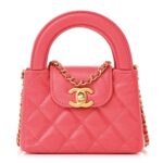 Shiny Aged Calfskin Quilted Mini Nano Kelly Shopper Dark Pink