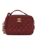 Calfskin Quilted CC Small Vanity Case Dark Red