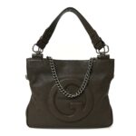 Sakai Be Green Calfskin Diagonal Stitched Small Blondie Tote Craclet Brown