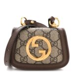 GG Supreme Monogram Textured Dollar Calfskin Blondie Card Case Wallet with Strap Beige Ebony New Acero