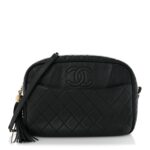 Caviar Quilted Large Coco Tassel Camera Case Black