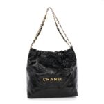 Glazed Calfskin  Quilted Small Chanel 22 Black