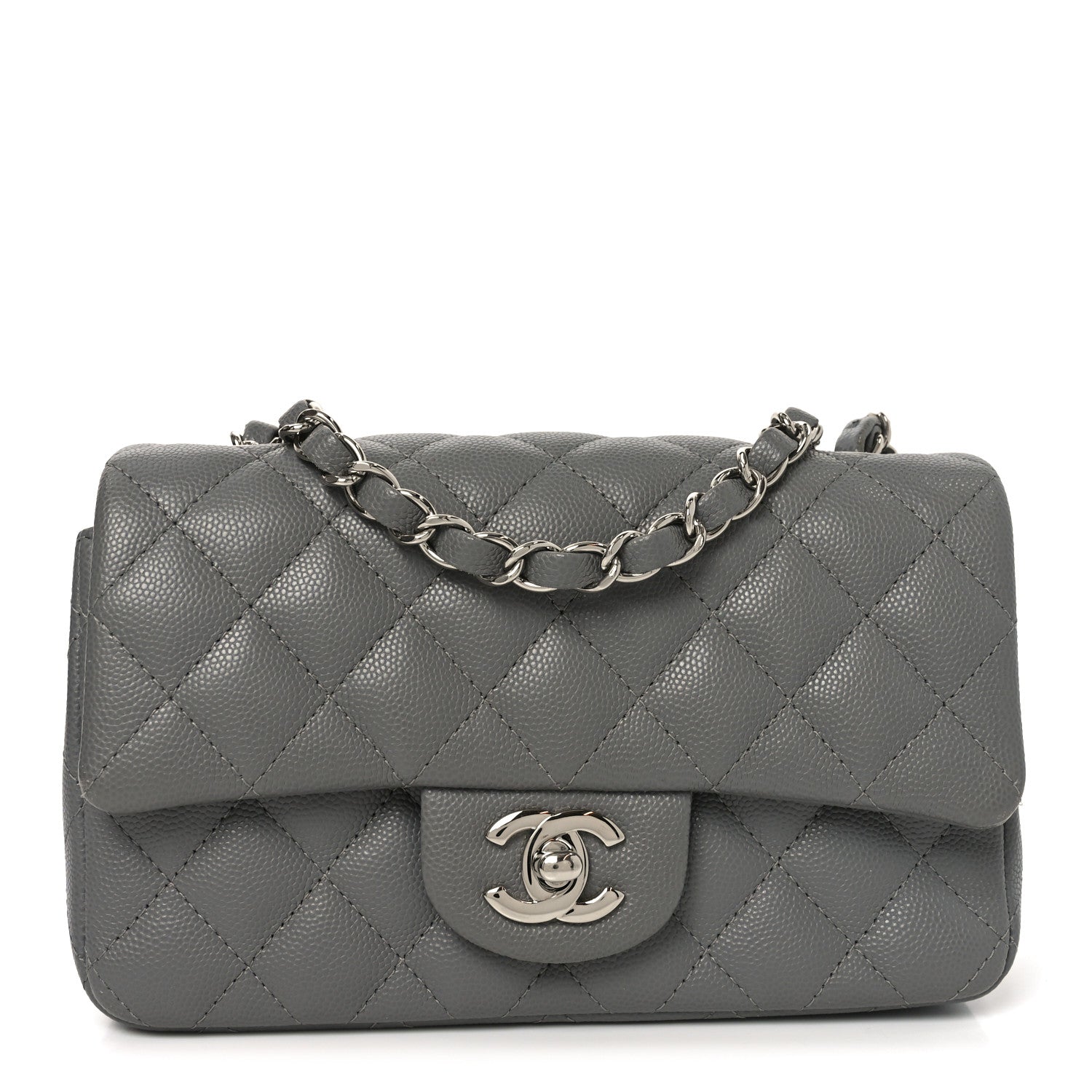 89d96001dce751b4e40725e9c55d6717.jpg Caviar Quilted Mini Rectangular Flap Grey - Image 1