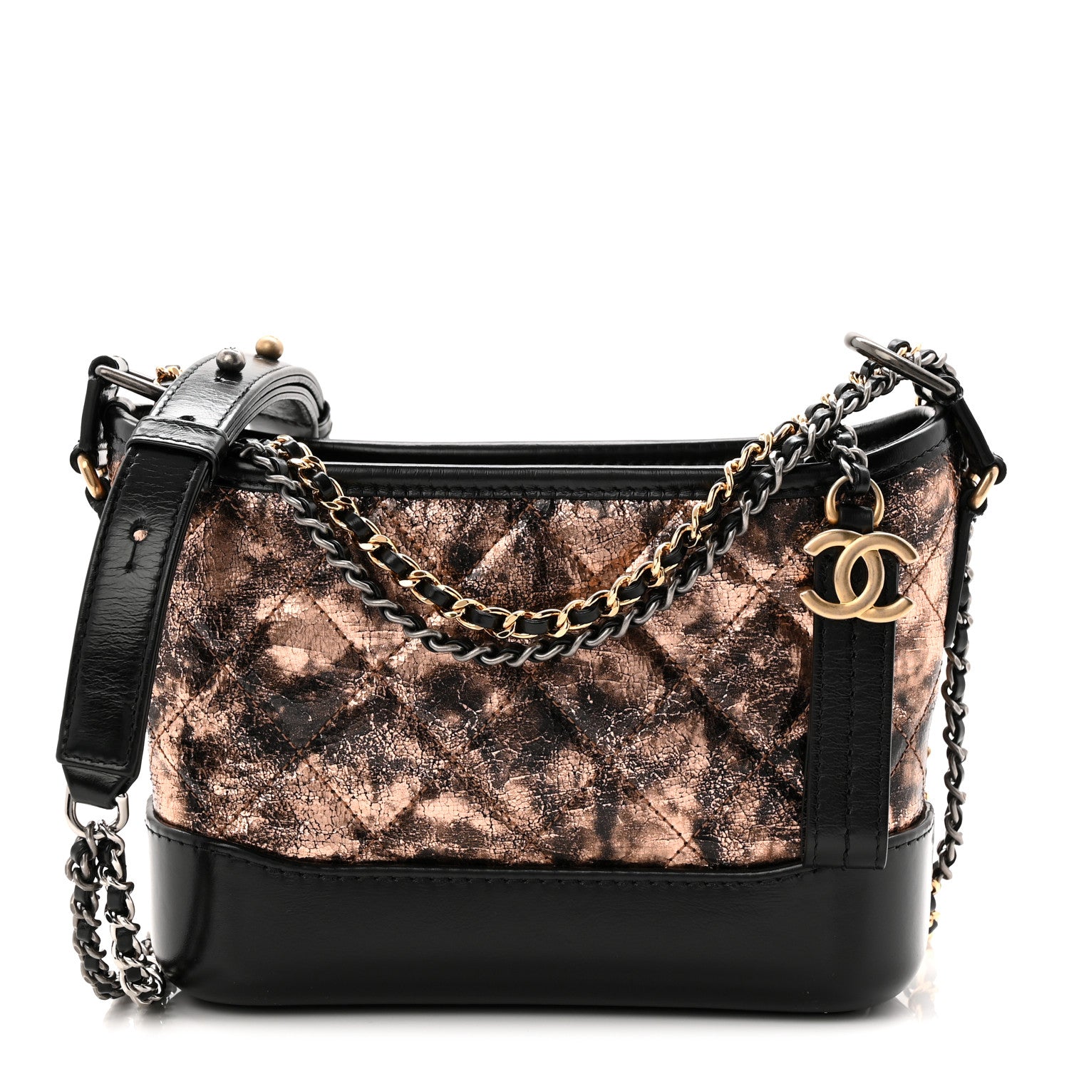 8bd48c0d12cc37c04756c8af8f3cc8f9.jpg Metallic Crumpled Goatskin Quilted Small Gabrielle Hobo Black Rose Gold - 图片 1