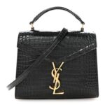 Calfskin Crocodile Embossed Mini Classic Monogram Cassandra Top Handle Black