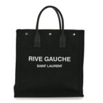 Linen Calfskin Rive Gauche North South Tote Black