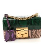 Snakeskin Small Padlock Shoulder Bag Green Pink Purple