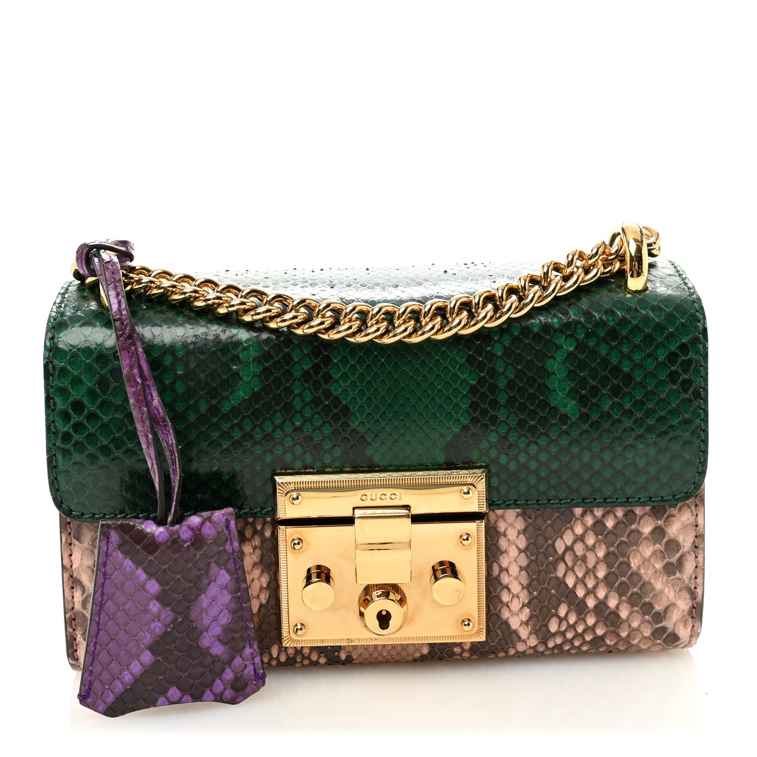 8cd25b404a1c6af40bbb74a74c0de383.jpg Snakeskin Small Padlock Shoulder Bag Green Pink Purple - 图片 1