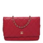 Lambskin Quilted Wallet On Chain WOC Dark Pink
