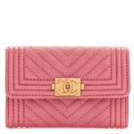 Caviar Chevron Quilted Boy Flap Card Holder Wallet Pink