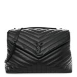 Calfskin Y Quilted Monogram Monochrome Large Loulou Chain Satchel Black