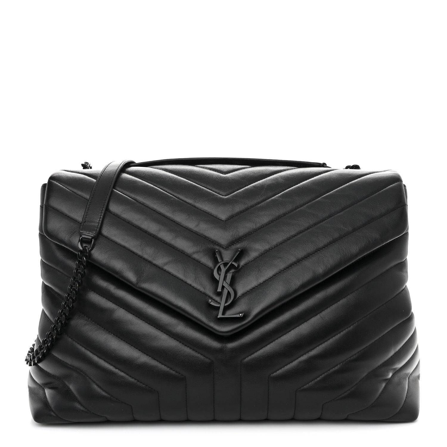 8e680bdfa24deb37c6791c98f6b1752b.jpg Calfskin Y Quilted Monogram Monochrome Large Loulou Chain Satchel Black - 图片 1