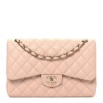 Caviar Quilted Jumbo Double Flap Light Beige