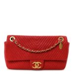 Wrinkled Lambskin Chevron Quilted Medium Flap Red