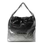 Metallic Shaded Calfskin Quilted Chanel 22 Black Silver