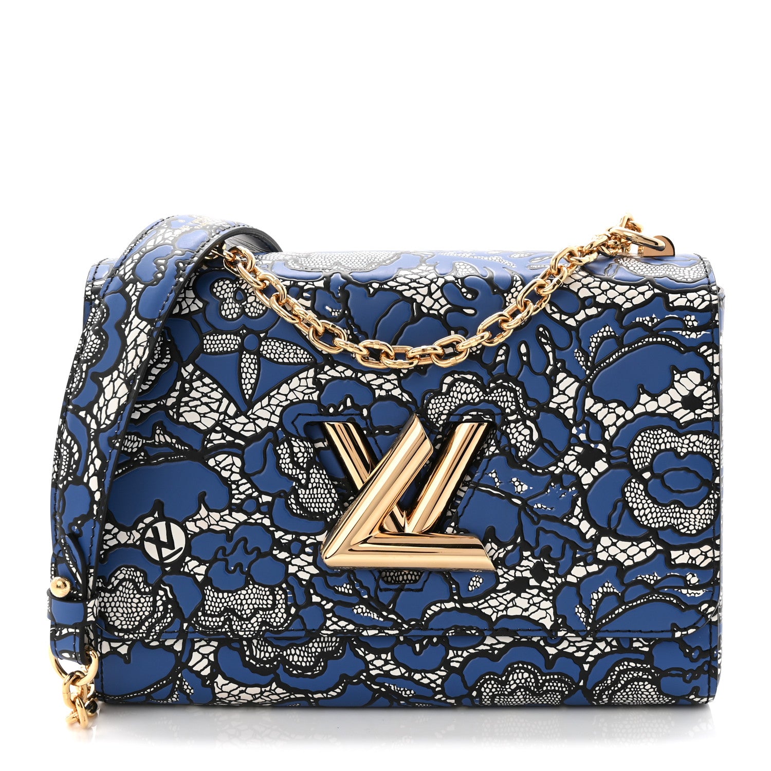 9410f478c6616b9d685a94d6c666202f.jpg Calfskin Lace Flower Inlay Twist Shoulder Bag MM Navy Black - 图片 1