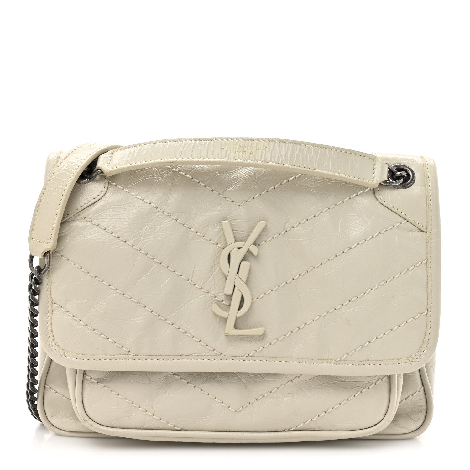 94ab592a0bc1482846702cee91c30c97.jpg Crinkled Calfskin Matelasse Monogram Baby Niki Chain Satchel Blanc Vintage - 图片 1
