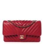 Caviar Chevron Quilted Medium Double Flap Red