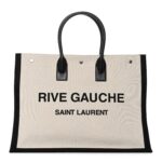 Linen Calfskin Rive Gauche Tote White Black