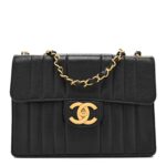 Caviar Vertical Quilted Jumbo Single Flap Black