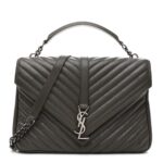 Sheepskin Matelasse Chevron Monogram Large College Satchel Dark Anthracite