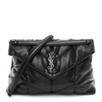 Lambskin Quilted Monogram Monochrome Medium Loulou Puffer Chain Satchel Black