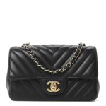 Lambskin Chevron Quilted Mini Rectangular Flap Black