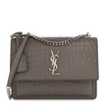 Calfskin Crocodile Embossed Medium Monogram Sunset Fog
