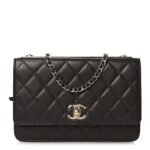 Lambskin Quilted Trendy CC Wallet On Chain WOC Dark Brown