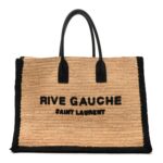 Raffia Calfskin Rive Gauche Tote Naturale Black