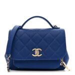 Caviar Quilted Small Business Affinity Flap Dark Blue