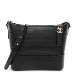 Crocodile Embossed Calfskin Medium Gabrielle Cocodile Hobo Black